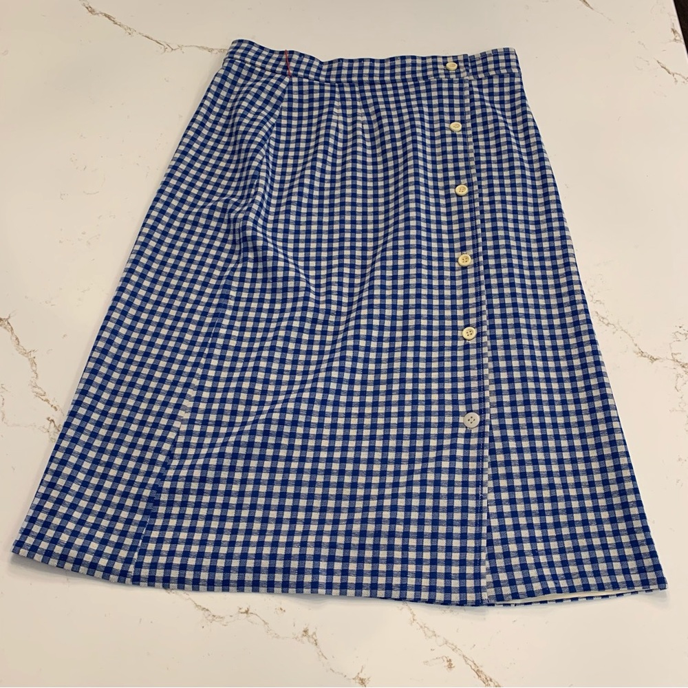 Blue & White Checkered Knee Length Button Down Skirt Size Medium
